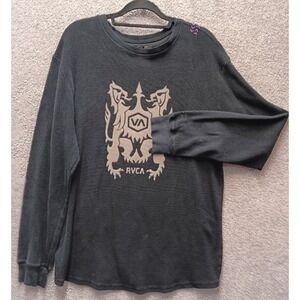 RVCA Black Waffle Knit Thermal Shirt Men's XL Long Sleeve Graphic Surf Skate